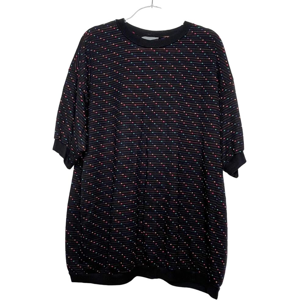 BY DESIGN Vintage Short Sleeve Polka Dot T-Shirt Oversized Fit Black Size XLarge